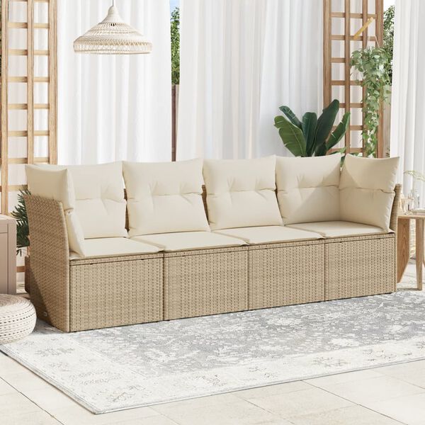 vidaXL Set Divano da Giardino 4 pz con Cuscini Beige in Polyrattan