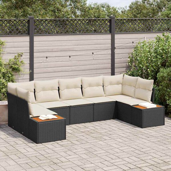 vidaXL Set Divano da Giardino con cuscino 7 pcs Nero polyrattan