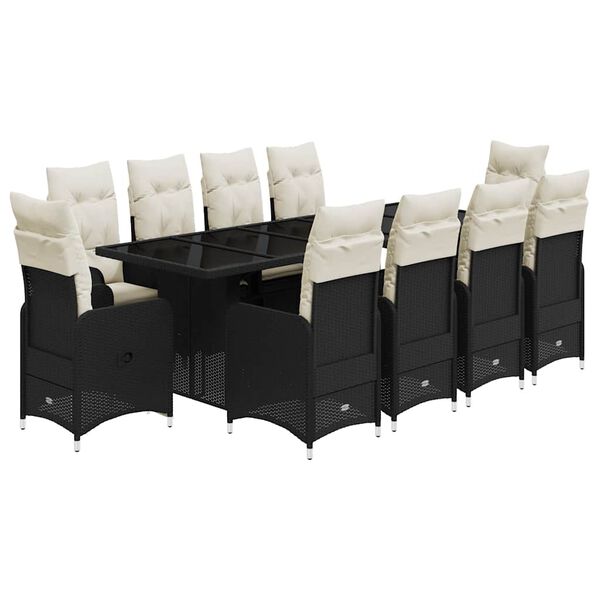 vidaXL Set da Bistr&ograve; da Giardino 11 pz con Cuscini Nero in Polyrattan