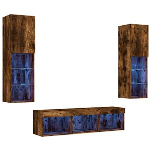 vidaXL Mobili TV a Muro con LED 5pz Rovere Fumo in Legno Multistrato