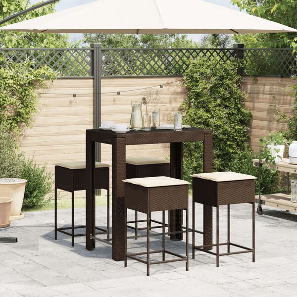 vidaXL Set Bar da Giardino 5 pz con Cuscini in Polyrattan Marrone