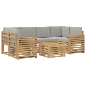 vidaXL Set di divani da esterno 7 pz Bianco e Grigio Chiaro Poliestere