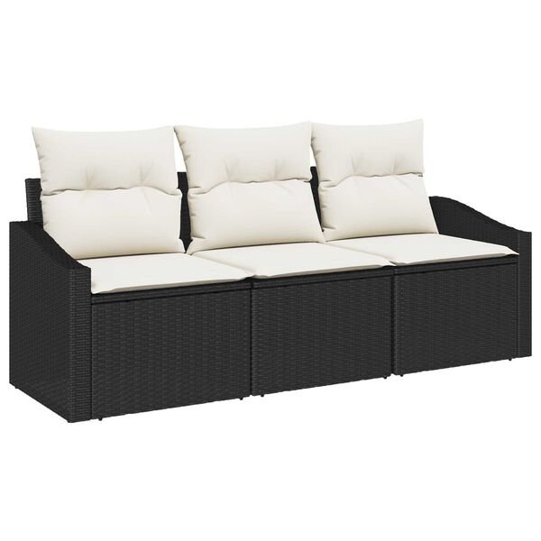 vidaXL Set di divani con cuscino 3 pcs Nero polyrattan