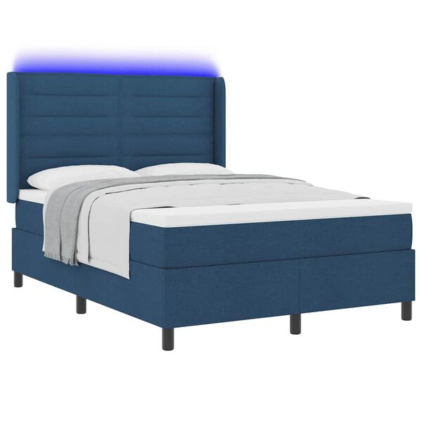 vidaXL Letto a Sorgente LED con materasso Blu 160 x 200 cm Tessuto