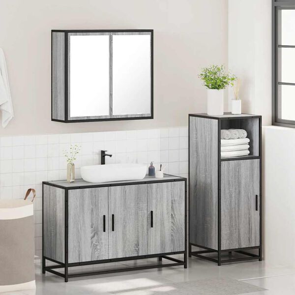 vidaXL Set Mobili da Bagno 3 pz Grigio Sonoma in Legno Multistrato