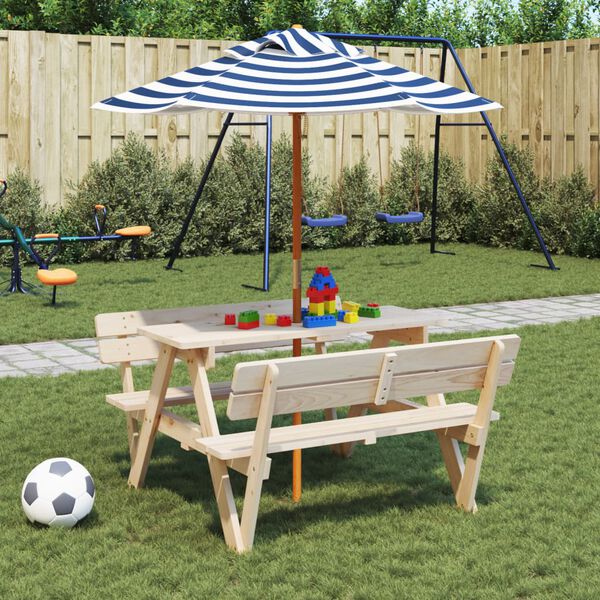 vidaXL Tavolo da Picnic per 4 Bambini con Ombrellone Legno di Abete