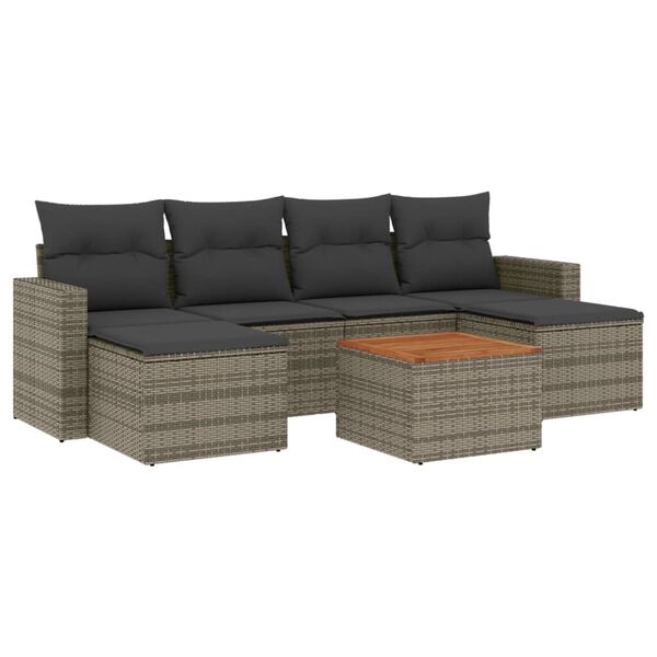 vidaXL Set Divani da Giardino 7 pz con Cuscini Grigio in Polyrattan