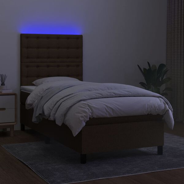 vidaXL Letto a Molle Materasso e LED Marrone Scuro 90x200cm in Tessuto