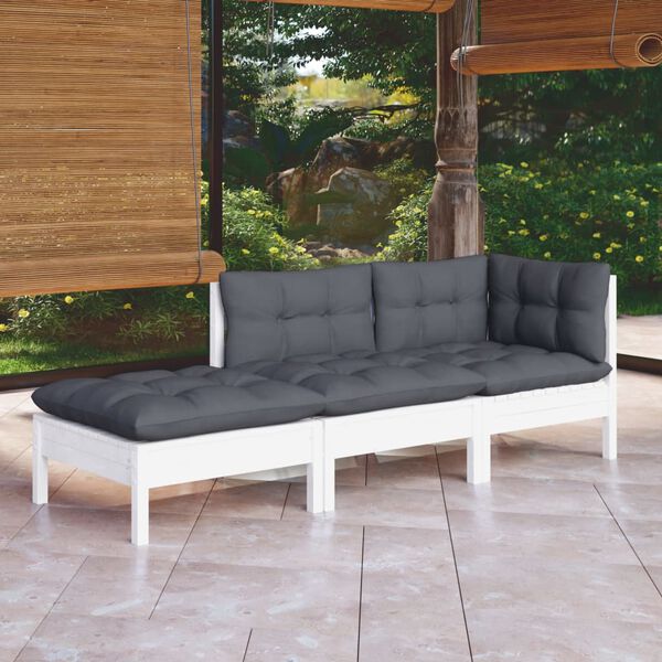vidaXL Set Divani da Giardino 3 pz con Cuscini Legno Massello di Pino