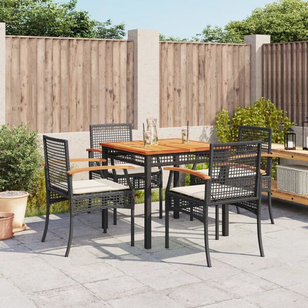 vidaXL Set da Pranzo da Giardino 5 pz Nero con Cuscini in Polyrattan