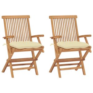 vidaXL Sedie Pieghevoli 2pz con Cuscini Bianco Crema Massello di Teak