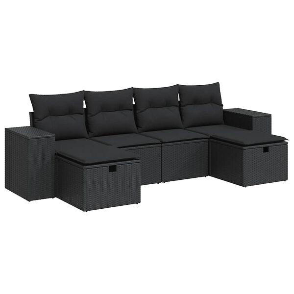vidaXL Set Divano da Giardino 6 pz con Cuscini Nero in Polyrattan