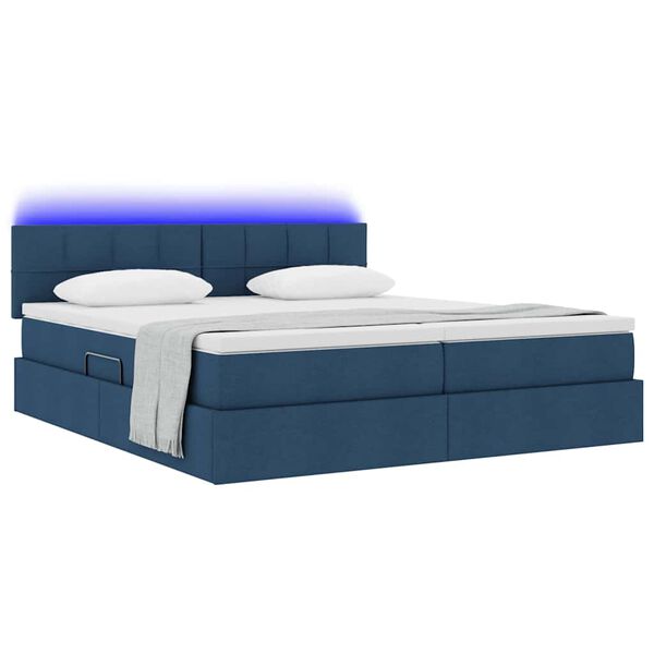 vidaXL Letto con luci a strisce a LED Blu 180 x 200 cm Tessuto