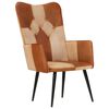 vidaXL Poltrona Wingback Marrone e Bianca in Vera Pelle