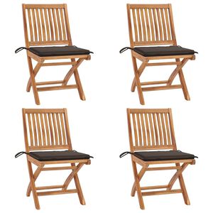 vidaXL Sedie pieghevoli con cuscini, 4 pezzi, in legno massello di teak.