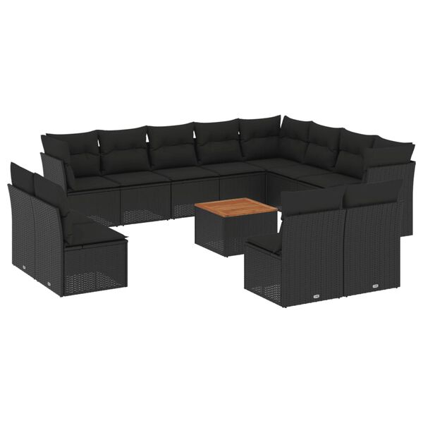 vidaXL Set Divani da Giardino 13pz con Cuscini Nero in Polyrattan
