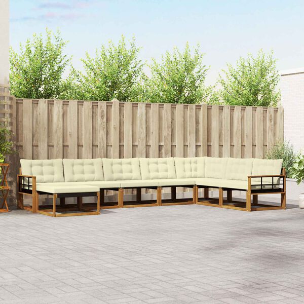 vidaXL Set di divani da esterno con cuscino 8 pcs Naturale e Crema