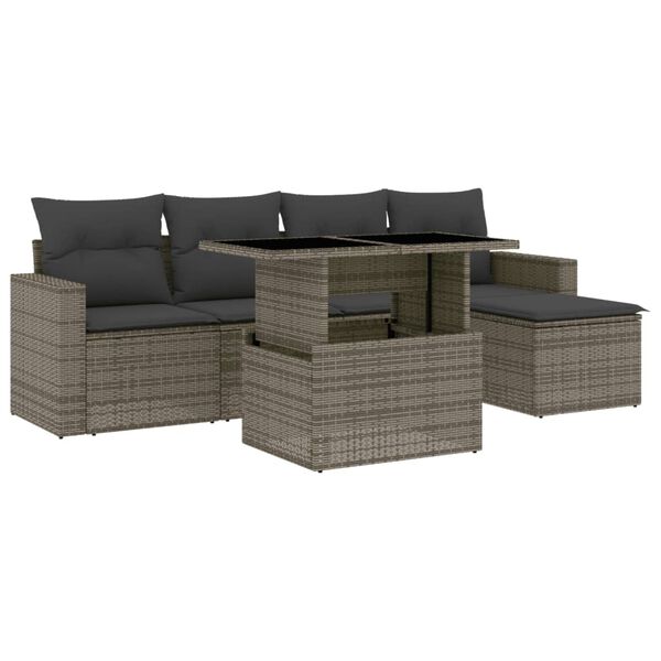 vidaXL Set Divano da Giardino 6 pz con Cuscini Grigio in Polyrattan