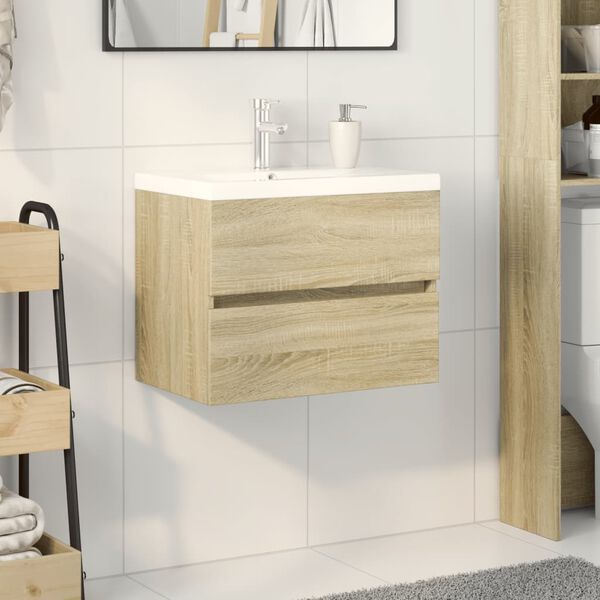 vidaXL Set Mobili da Bagno 2 pz in Ceramica e Legno Multistrato
