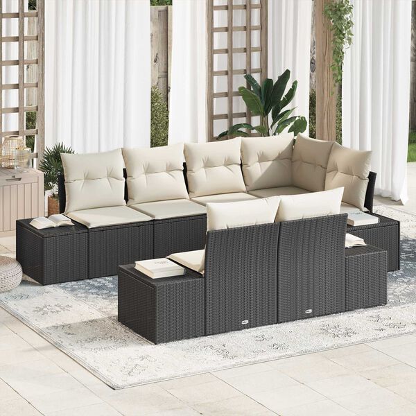 vidaXL Set Divano da Giardino 7 pcs Nero e Crema polyrattan