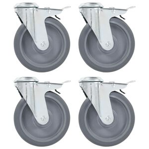 vidaXL Ruote Girevoli con Foro per Bulloni e Doppio Freno 4 pz 125 mm