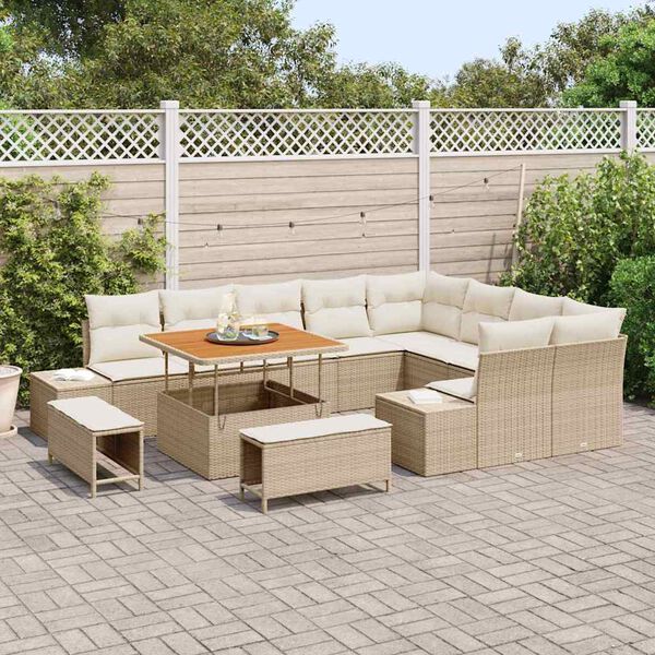 vidaXL Set Divano da Giardino con cuscino 12 pcs Beige Poly Rattan