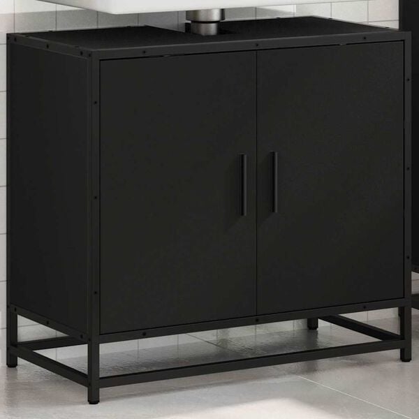 vidaXL Mobile Lavabo da Bagno Nero 65x33x60 cm in Legno Multistrato