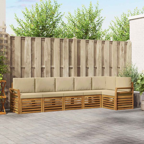 vidaXL Set divani 6 pcs Naturale e Beige Legno di Acacia Massello