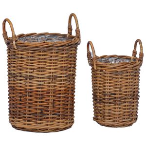 vidaXL Cesto per Piante con archiviazione 2 pcs Marrone Rattan Kubu