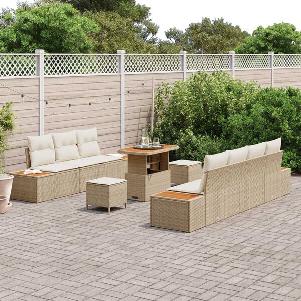 vidaXL Set Divano da Giardino 10 pcs Beige polyrattan
