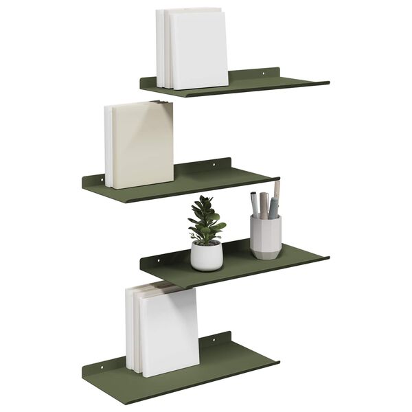 vidaXL Mensola sospesa 4 pcs Verde oliva 40 x 18 x 2,5 cm Acciaio
