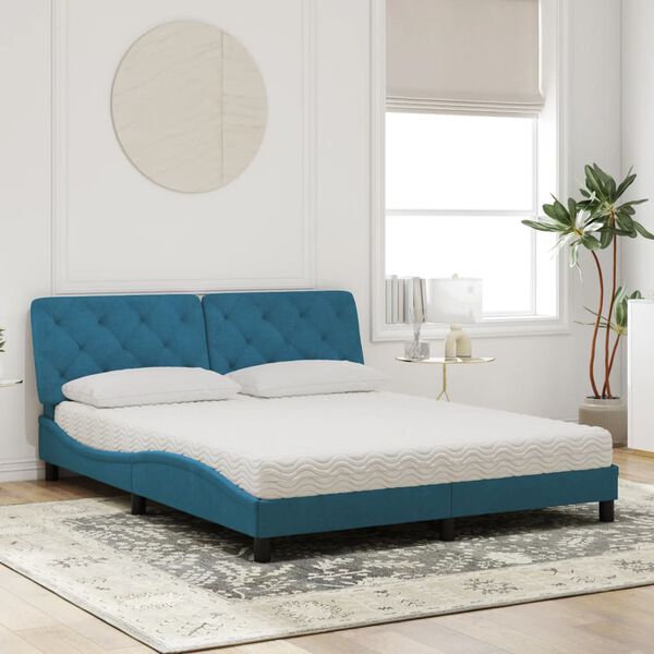 vidaXL Letto con Materasso Blu 160x200 cm in Velluto