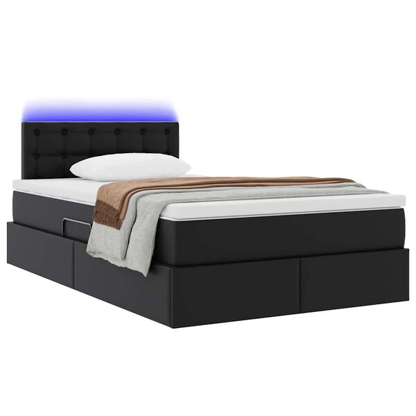 vidaXL Letto con contenitore e LED Nero 120 x 190 cm Pelle Sintetica