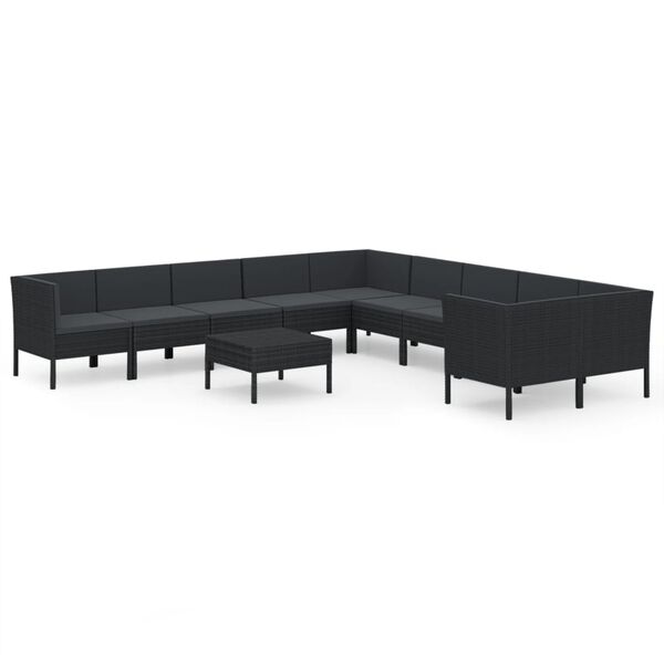 vidaXL Set Divani da Giardino 11 pz con Cuscini in Polyrattan Nero