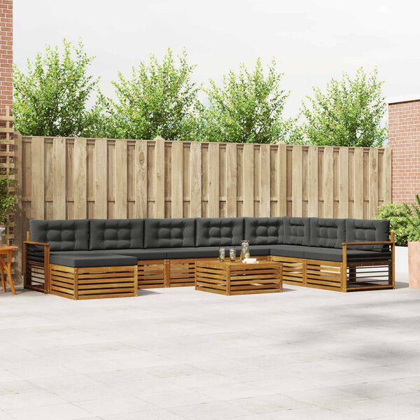 vidaXL Set divani 9 pcs Naturale e Antracite Legno di Acacia Massello