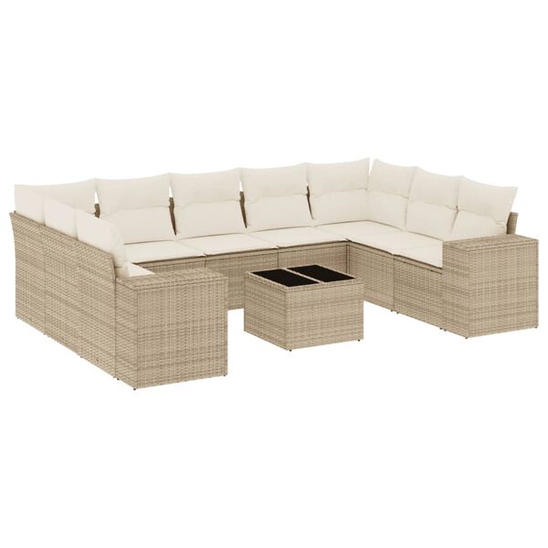 vidaXL Set Divano da Giardino 10 pz con Cuscini Beige in Polyrattan