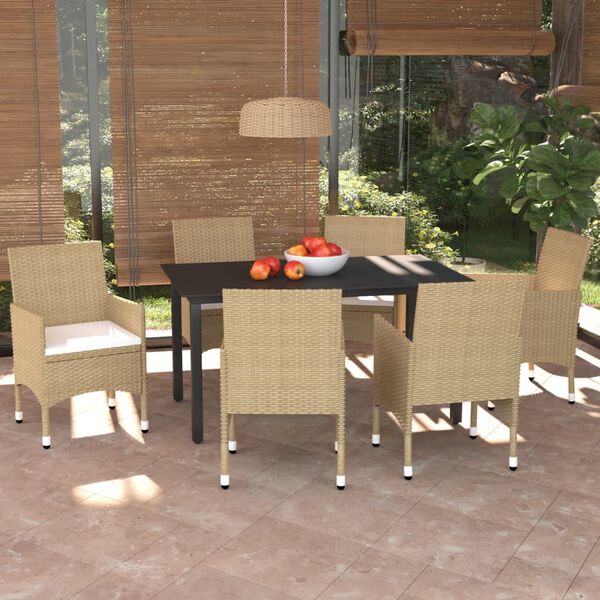 vidaXL Set da Pranzo da Giardino 7 pz con Cuscini in Polyrattan Beige
