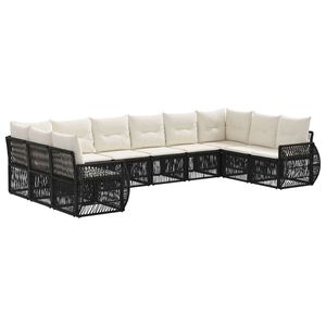 vidaXL Set Divano da Giardino 10 pz Nero e Bianco Crema polyrattan