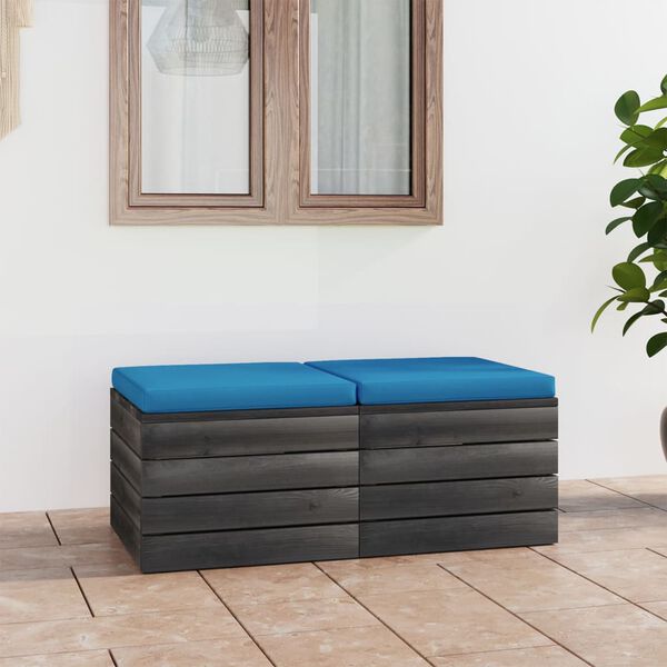 vidaXL Pouf da Giardino su Pallet 2 pz con Cuscini in Massello di Pino