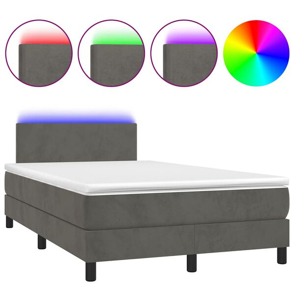 vidaXL Letto a Molle con Materasso e LED Grigio Scuro 120x190cm in Velluto