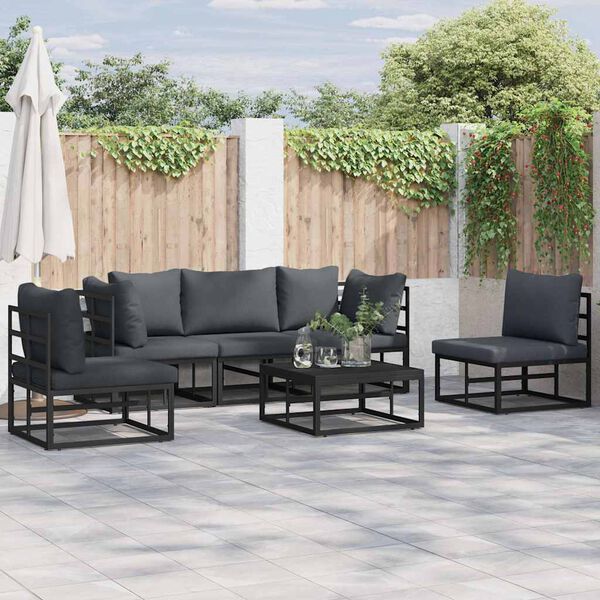 vidaXL Set Divano da Giardino con cuscino 6 pcs Nero Alluminio