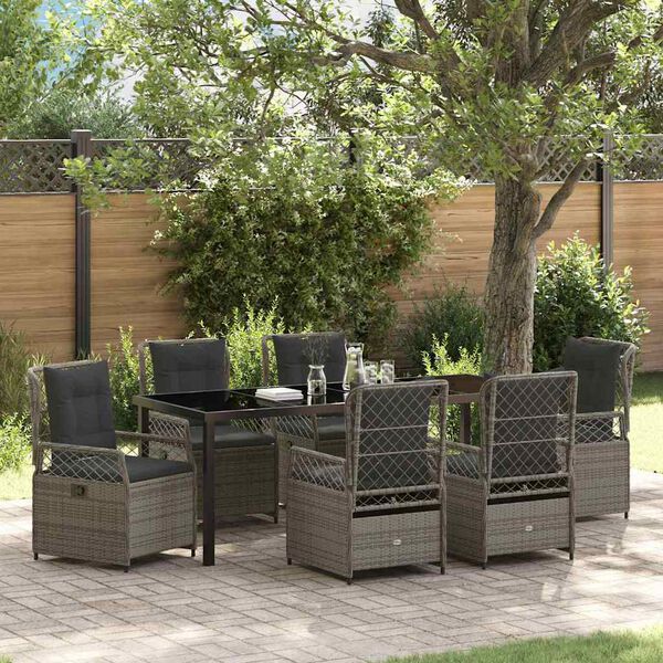 vidaXL Set da Pranzo per Giardino 7 pcs Grigio polyrattan