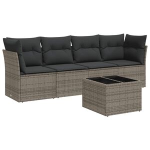 vidaXL Set Divano da Giardino 5 pz con Cuscini Grigio in Polyrattan