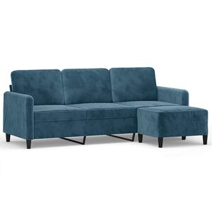 vidaXL Divano a 3 Posti con Poggiapiedi Blu 180 cm in Velluto