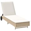 vidaXL Lettino Prendisole con Ruote e Cuscino in Polyrattan Beige