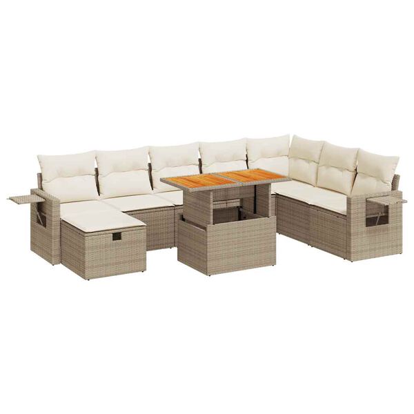 vidaXL Set Divano da Giardino 9 pz con Cuscini Beige Polyrattan Acacia
