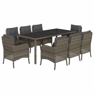 vidaXL Set da Pranzo da Giardino 9 pz con Cuscini in Polyrattan Grigio