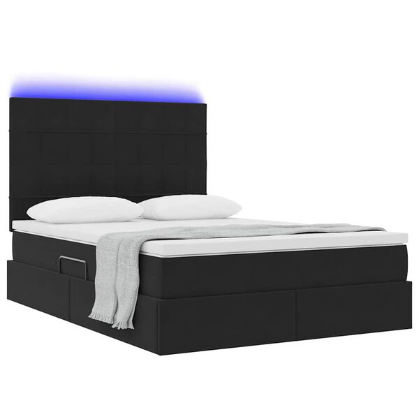 vidaXL Letto con contenitore e LED con led Nero 140 x 200 cm Velluto