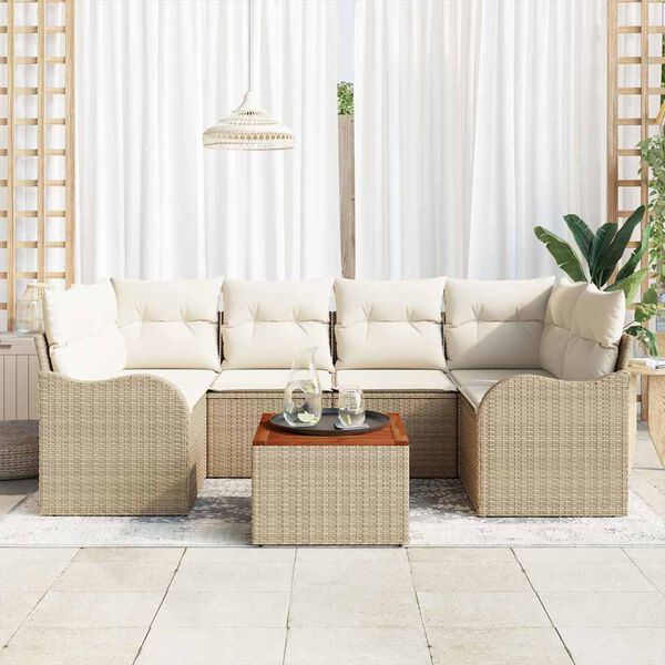 vidaXL Set Divano da Giardino con cuscino 7 pcs Beige polyrattan
