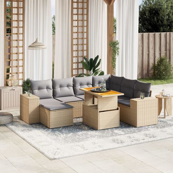 vidaXL Set Divano da Giardino 8 pz con Cuscini Beige in Polyrattan